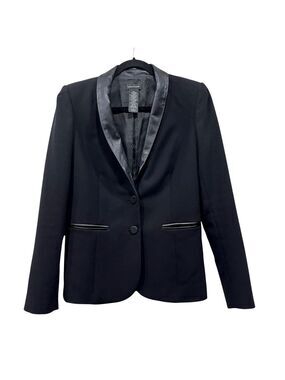 Lord & Taylor Black Leather Detail Structured Blazer with Notched Lapels 8